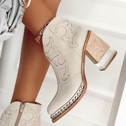 Botas Mujer Tacón Cuadrado Piel Elegantes - Vestiria