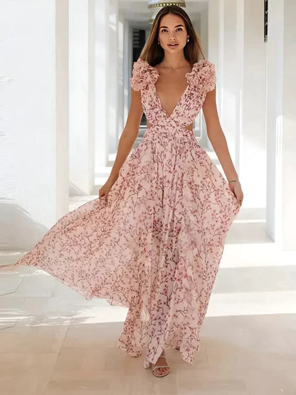 Vestido Maxi Elegante con Volantes Románticos