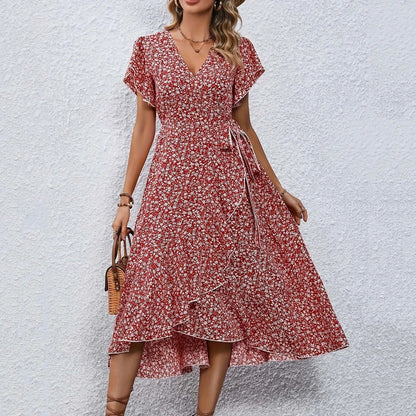 Vestido Florado Midi Elegante con Manga Corta