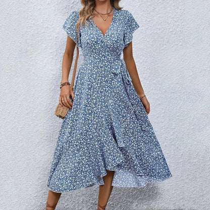 Vestido Florado Midi Elegante con Manga Corta