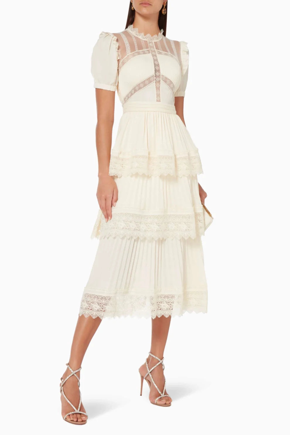Vestido Midi Romántico con Flores y Encaje - Vestiria