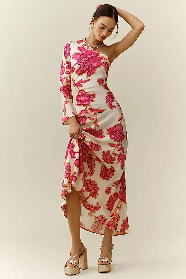 Vestido de Fiesta Floral Asimétrico - Vestiria