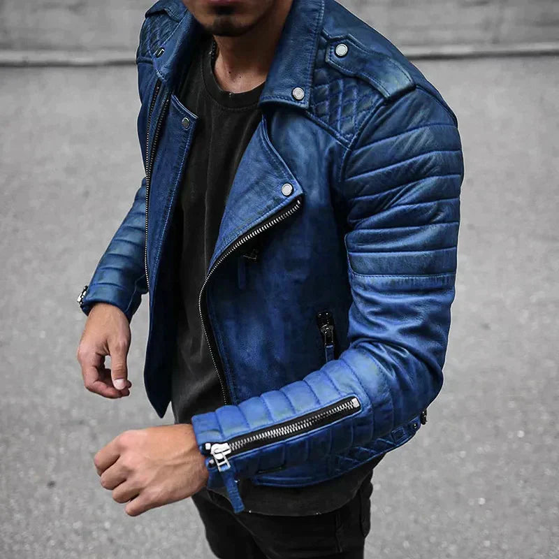 Chaqueta Cuero Moto Hombre Estilo Clásico