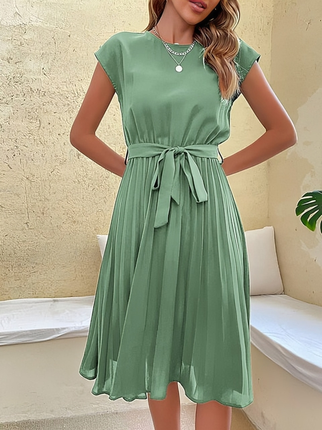 Vestido Elegante Manga Corta Cinturón Diseño