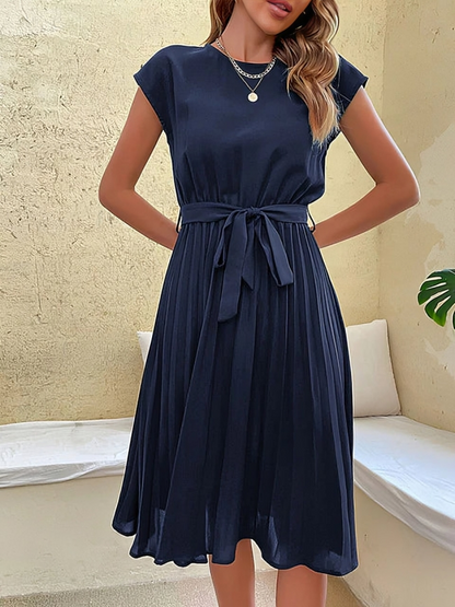 Vestido Elegante Manga Corta Cinturón Diseño