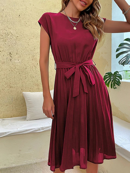 Vestido Elegante Manga Corta Cinturón Diseño - Vestiria