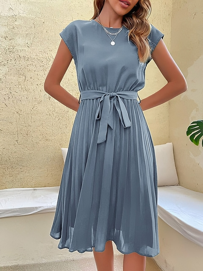 Vestido Elegante Manga Corta Cinturón Diseño