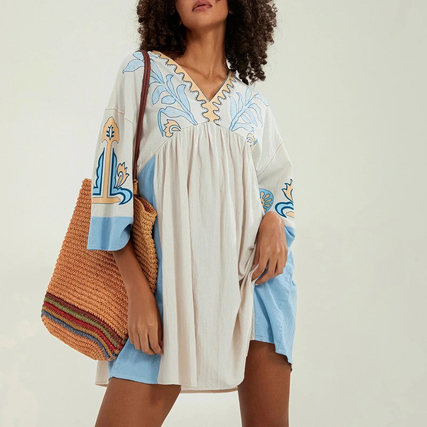 Vestido Túnica Mujer Escote V Florales Elegante - Vestiria