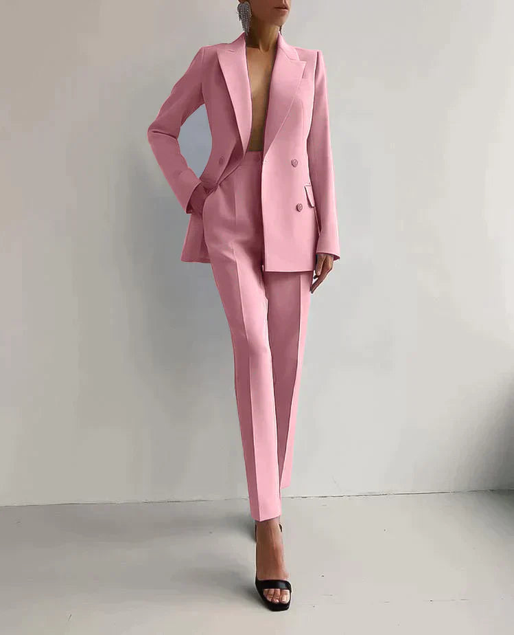 Traje Mujer Chaqueta Cruzada Pantalón Ajustado