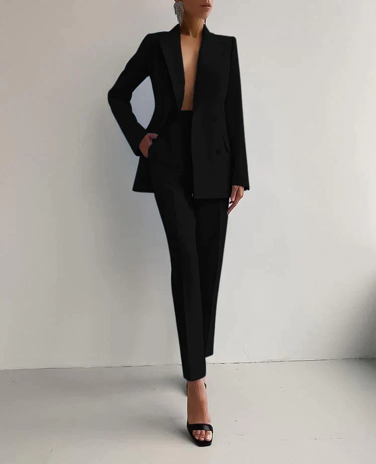 Traje Mujer Chaqueta Cruzada Pantalón Ajustado