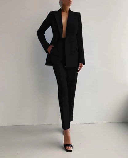 Traje Mujer Chaqueta Cruzada Pantalón Ajustado