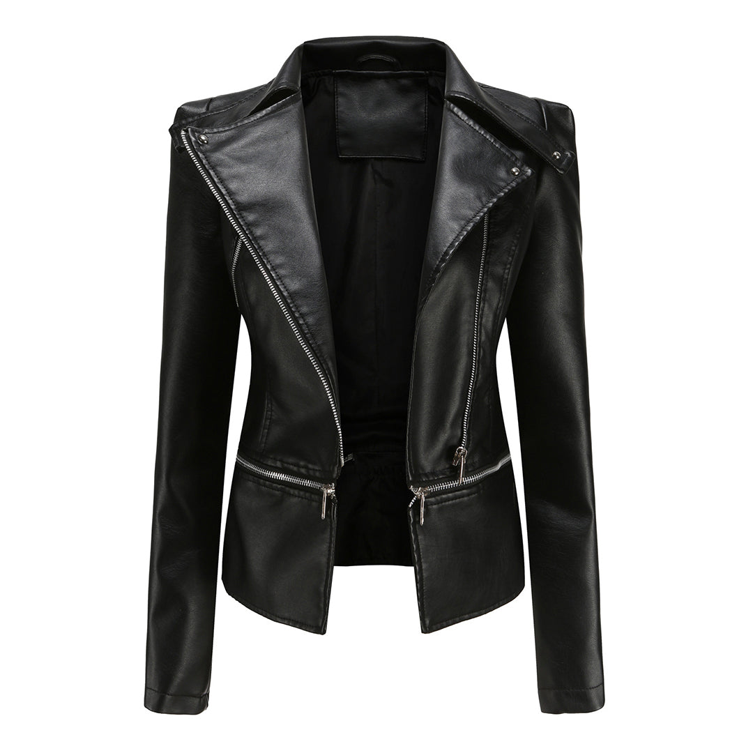 Chaquetón cuero ajustado mujer estilo rockero - Vestiria