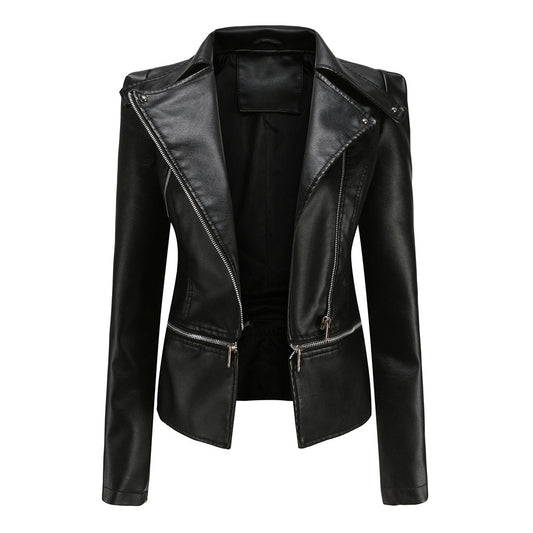 Chaquetón cuero ajustado mujer estilo rockero - Vestiria