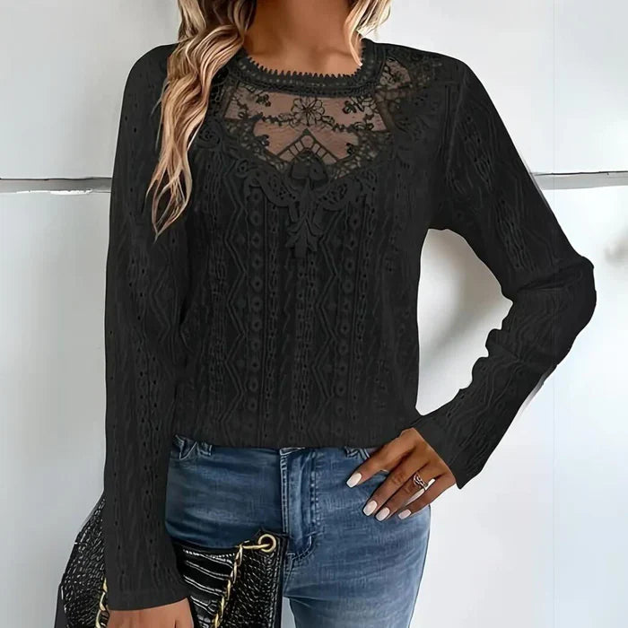 Blusa Encaje Femenina Manga Larga