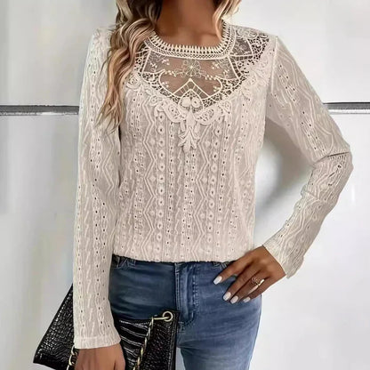 Blusa Encaje Femenina Manga Larga - Vestiria