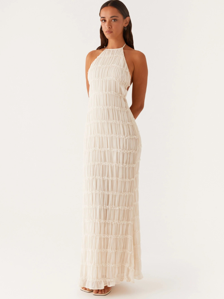 Vestido Elegante Mujer Cuello Halter Pliegues Estilo Boho - Vestiria