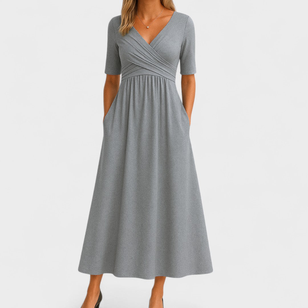 Vestido Mujer Midi Escote Pico Elegante