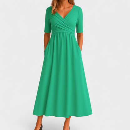 Vestido Mujer Midi Escote Pico Elegante