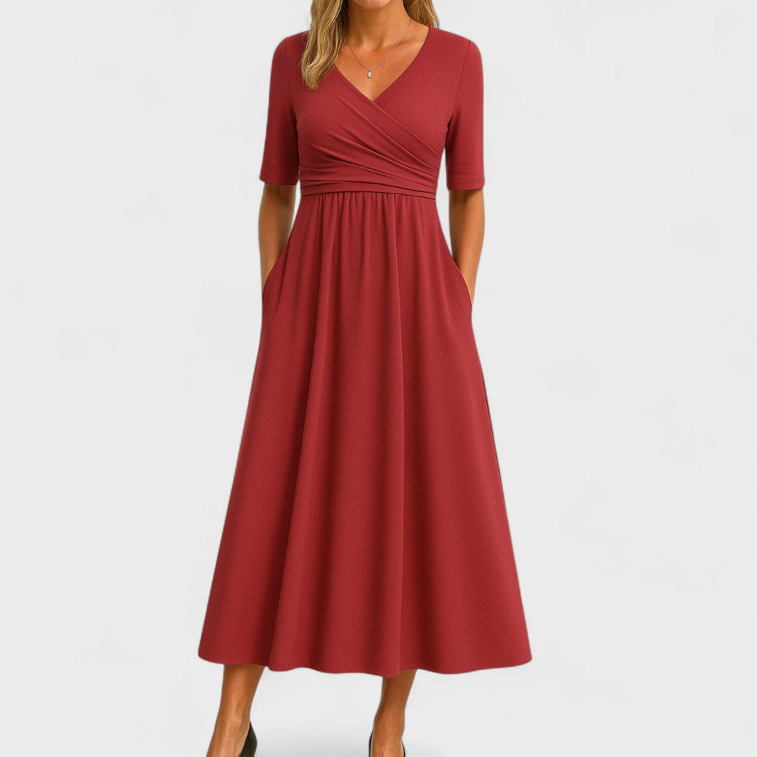 Vestido Mujer Midi Escote Pico Elegante