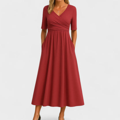 Vestido Mujer Midi Escote Pico Elegante