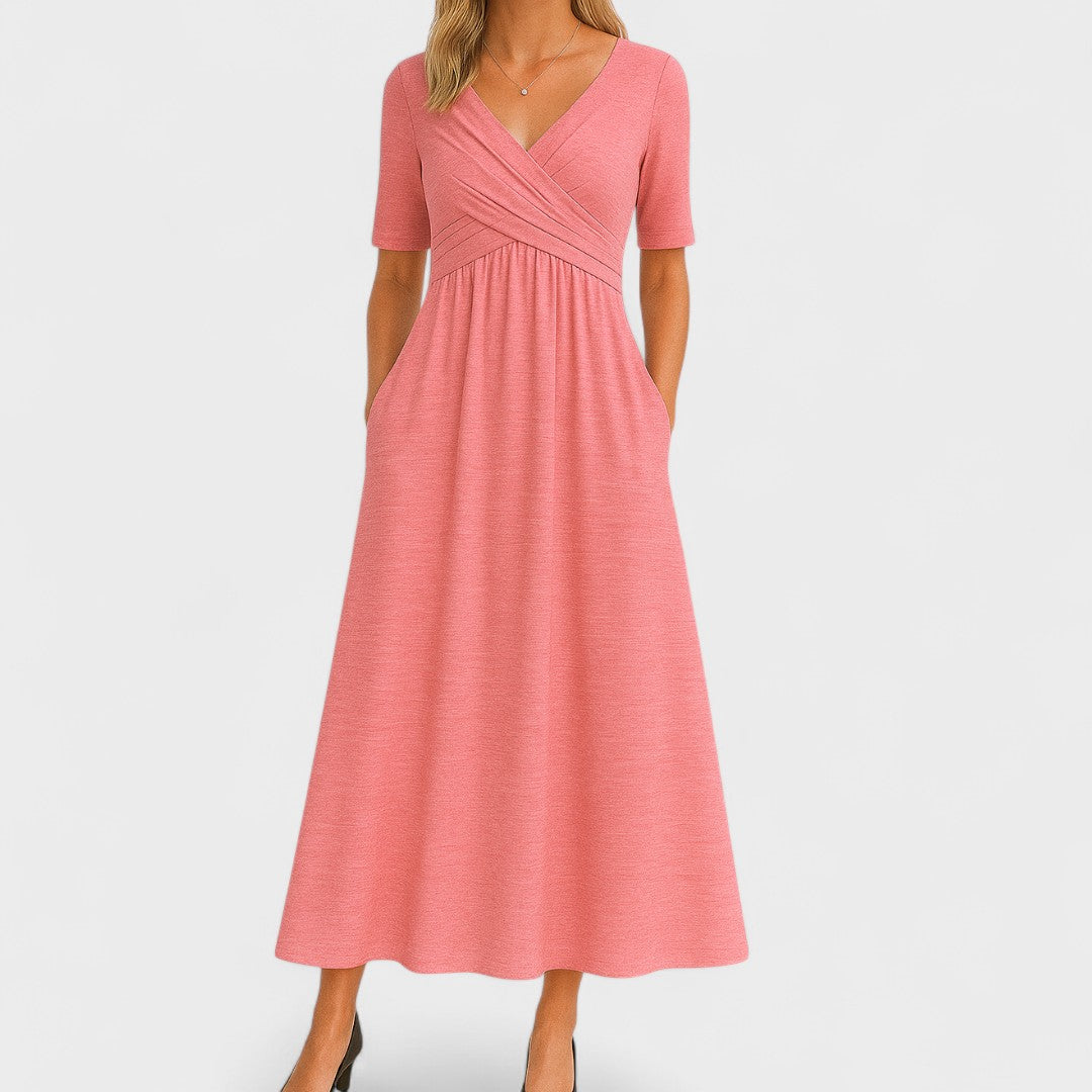 Vestido Mujer Midi Escote Pico Elegante