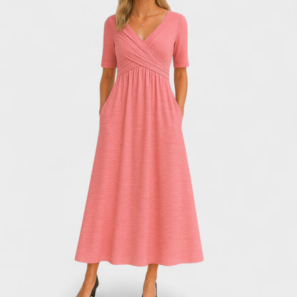 Vestido Mujer Midi Escote Pico Elegante