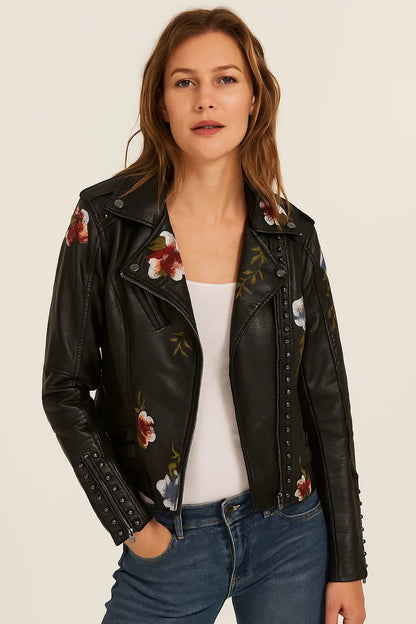 Chaqueta Mujer Cuero Floral Estilo Boho - Vestiria