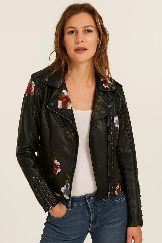 Chaqueta Mujer Cuero Floral Estilo Boho - Vestiria
