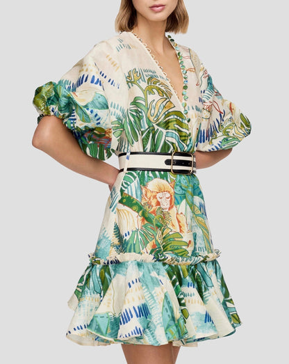 Minivestido Seda Lino Elegante Mujer
