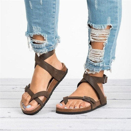 Sandalias Cuero Mujer Elegantes Verano - Vestiria