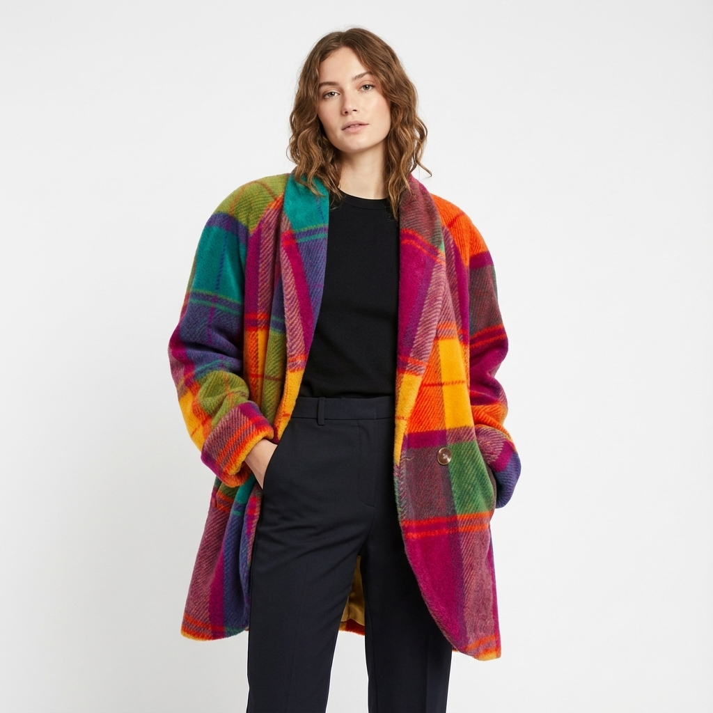 Abrigo Mujer Cuadros Grande y Acogedor - Clara Moda
