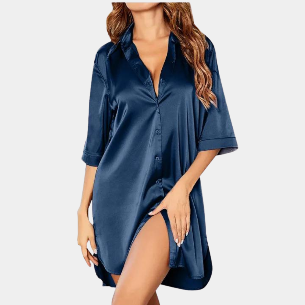 Camisón de seda elegante con botones para mujer