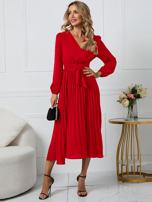 Vestido Plisado Cintura Ajustada Mujer - Vestiria