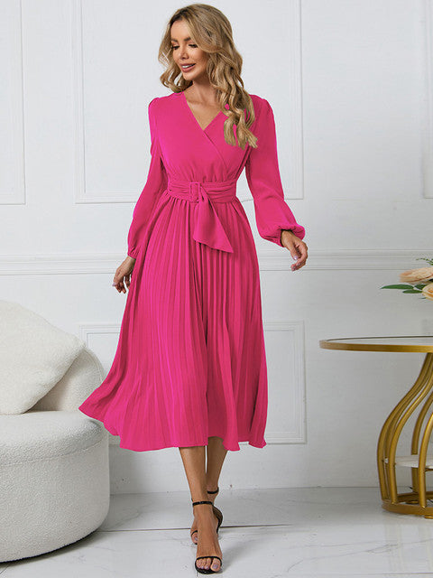 Vestido Plisado Cintura Ajustada Mujer