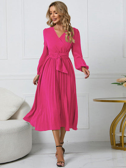 Vestido Plisado Cintura Ajustada Mujer