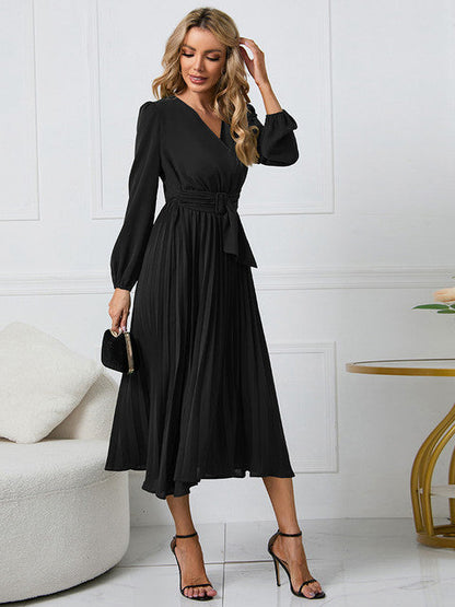 Vestido Plisado Cintura Ajustada Mujer