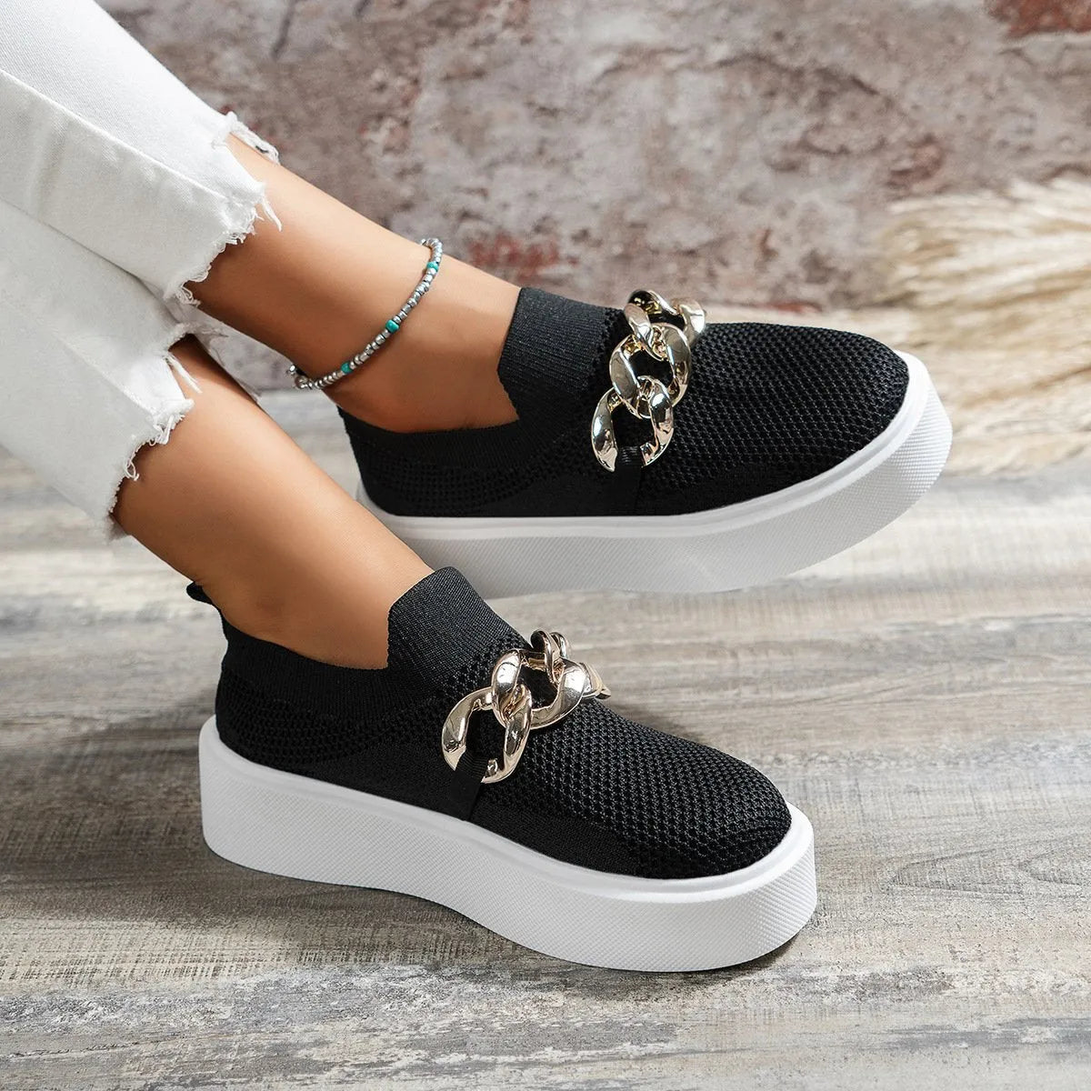 Zapatillas Mujer con Cadena y Suela Gruesa