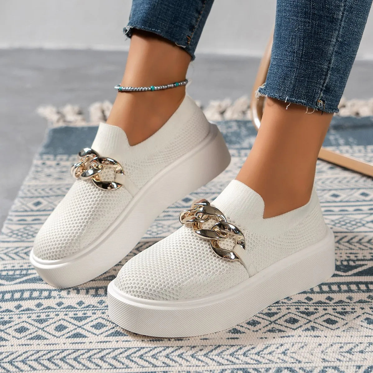 Zapatillas Mujer con Cadena y Suela Gruesa