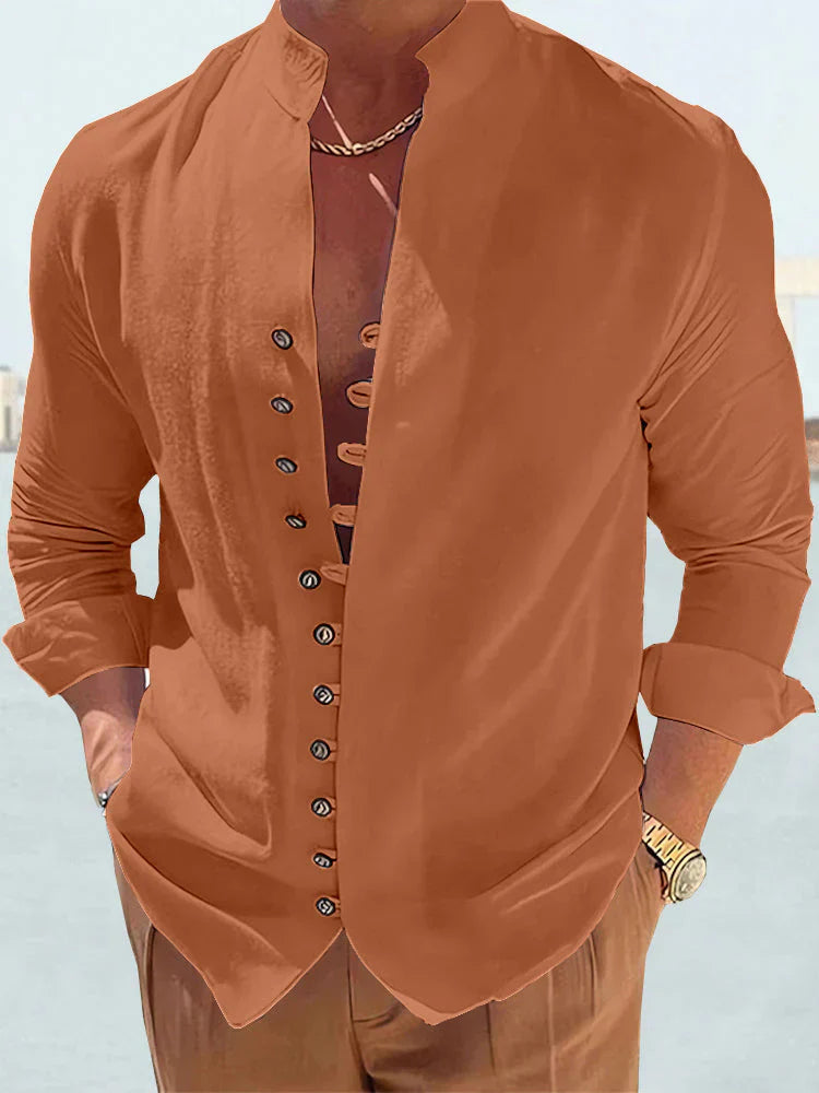 Camisa Clásica Algodón Lino Manga Larga