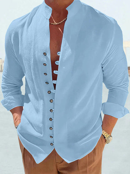 Camisa Clásica Algodón Lino Manga Larga