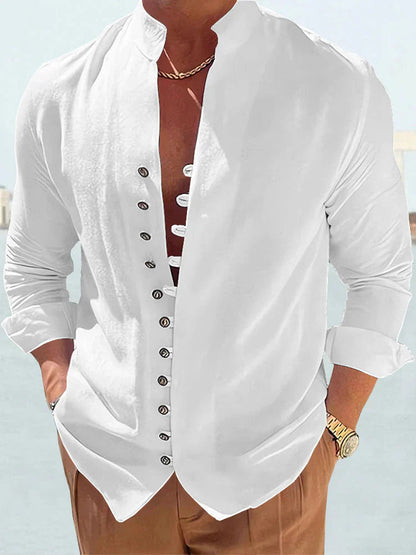 Camisa Clásica Algodón Lino Manga Larga