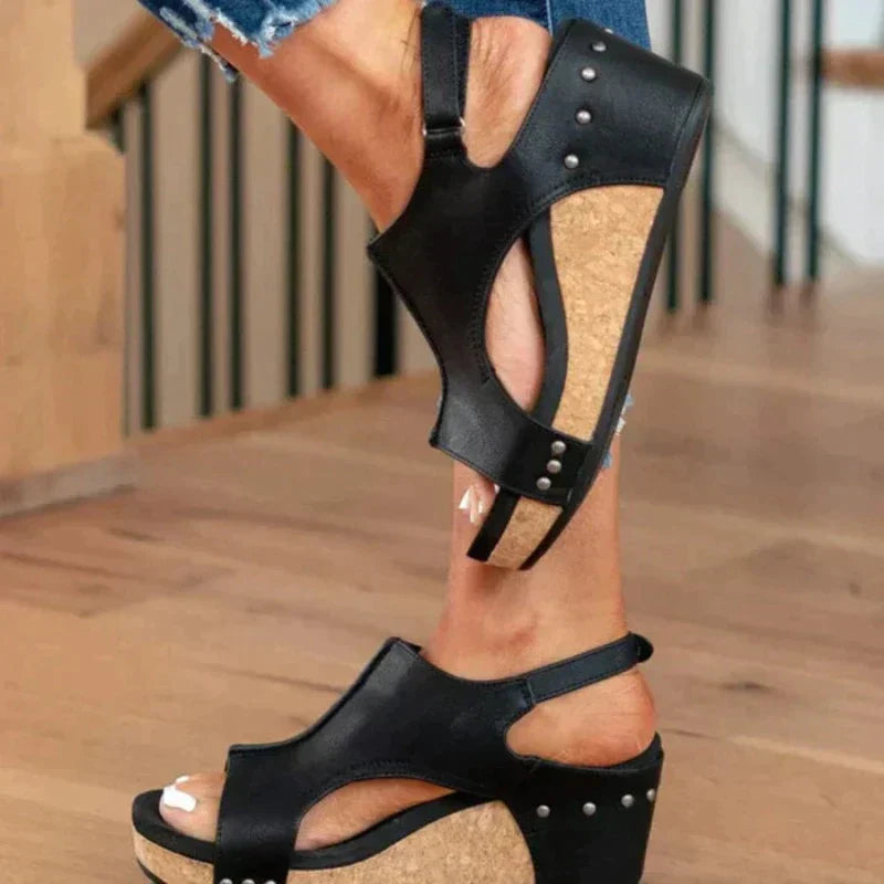 Sandalias de tacón cómodo con punta abierta Mujer - Vestiria