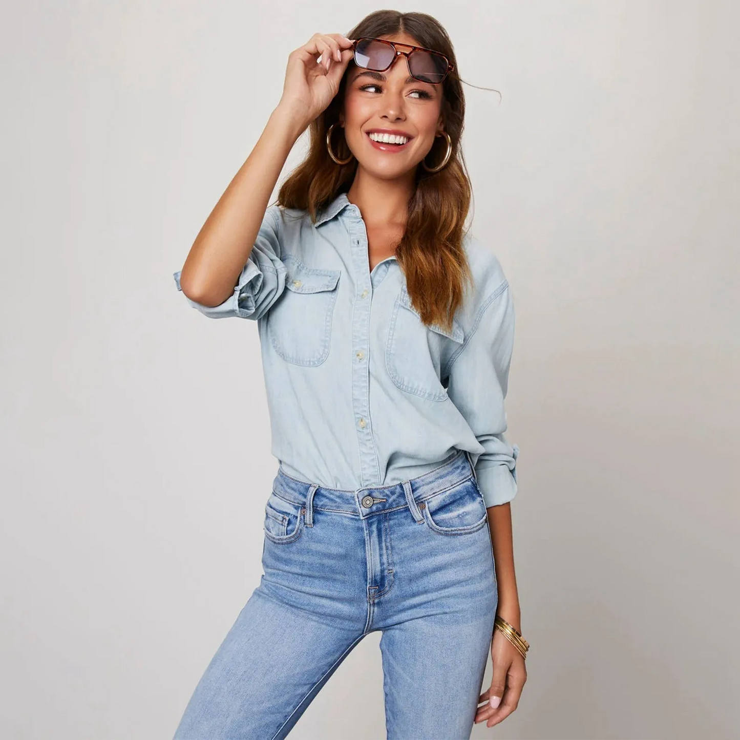 Blusa Mujer Con Bolsillos Botones Elegante