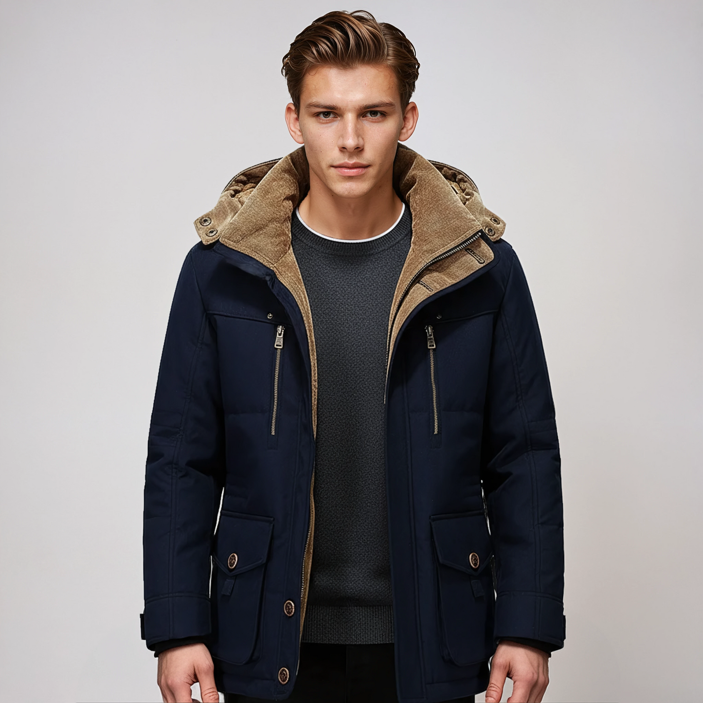 Chaquetón Hombre Invierno Abrigo Caliente Capucha