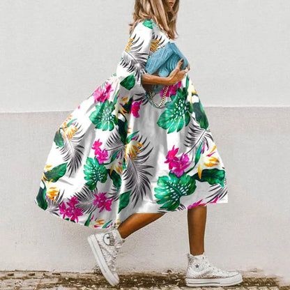 Vestido Mujer Midi Flojo con Mangas Voladas