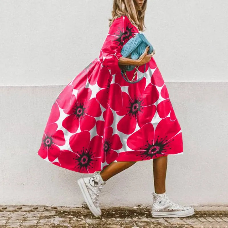Vestido Mujer Midi Flojo con Mangas Voladas