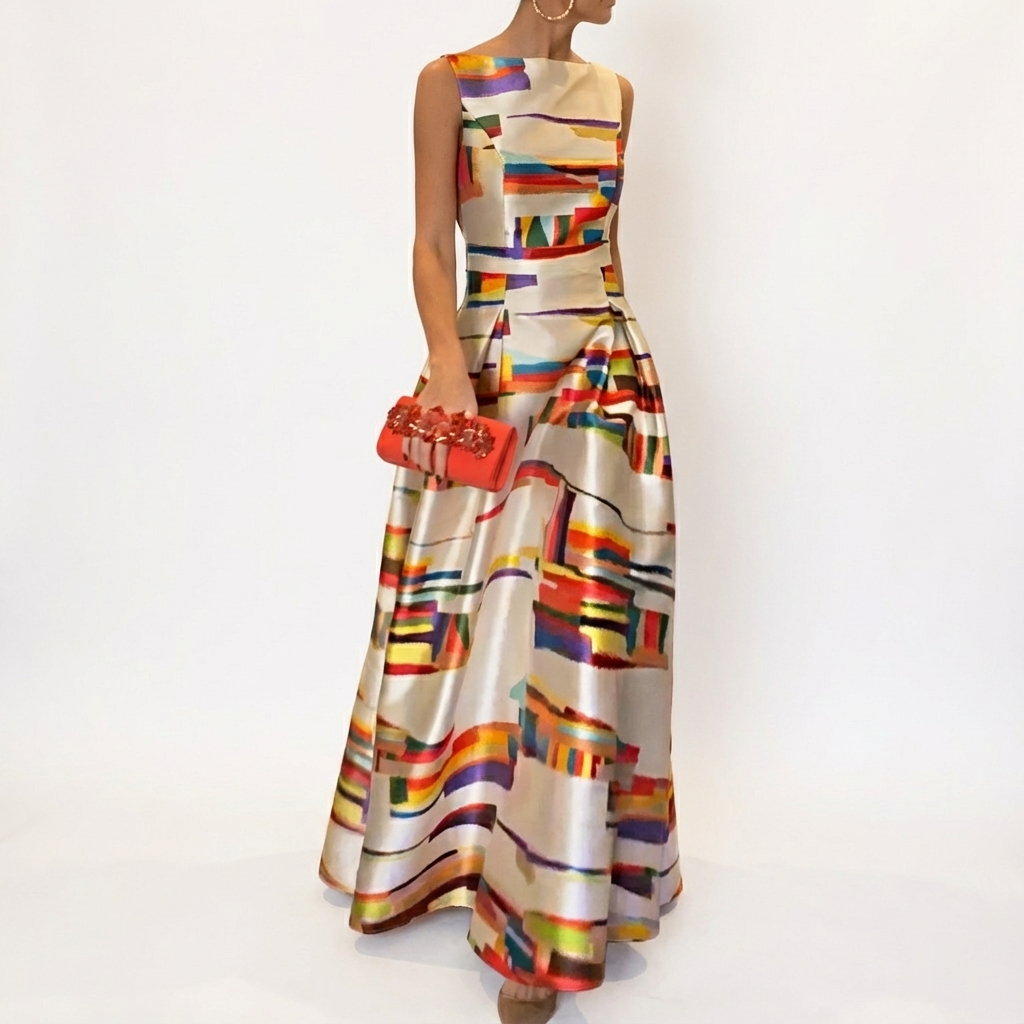 Vestido Maxi sin Mangas Colorido Mujer - Clara Moda