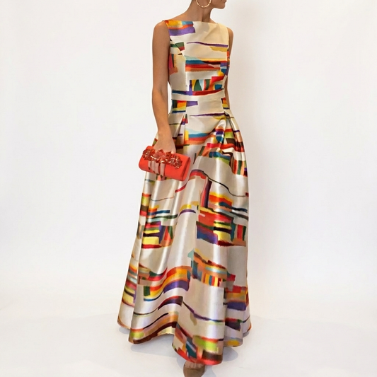 Vestido Maxi sin Mangas Colorido Mujer - Clara Moda
