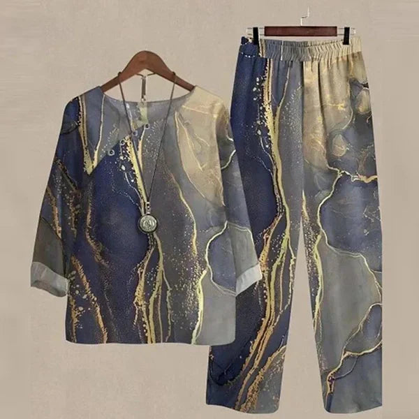 Blusa Flor y Pantalón Mujer Elegante
