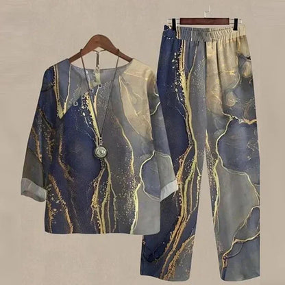 Blusa Flor y Pantalón Mujer Elegante